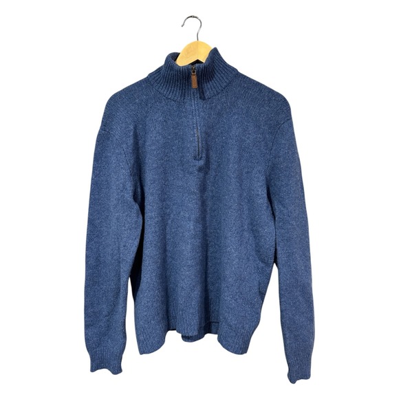 Polo Ralph Lauren Other - Polo Ralph Lauren Merino Wool Angora 1/4 Zip Sweater Blue XL Leather Pull